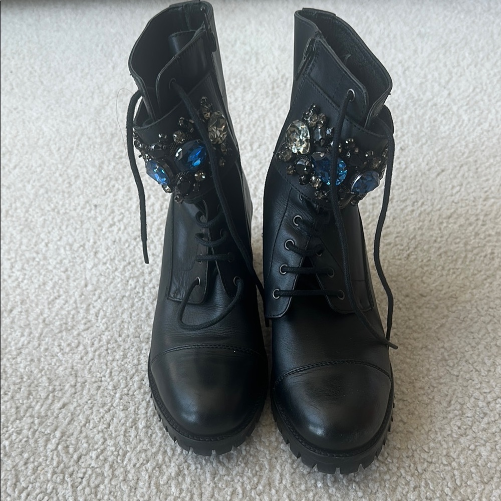 Barneys New York Black Embellished Combat Boots
